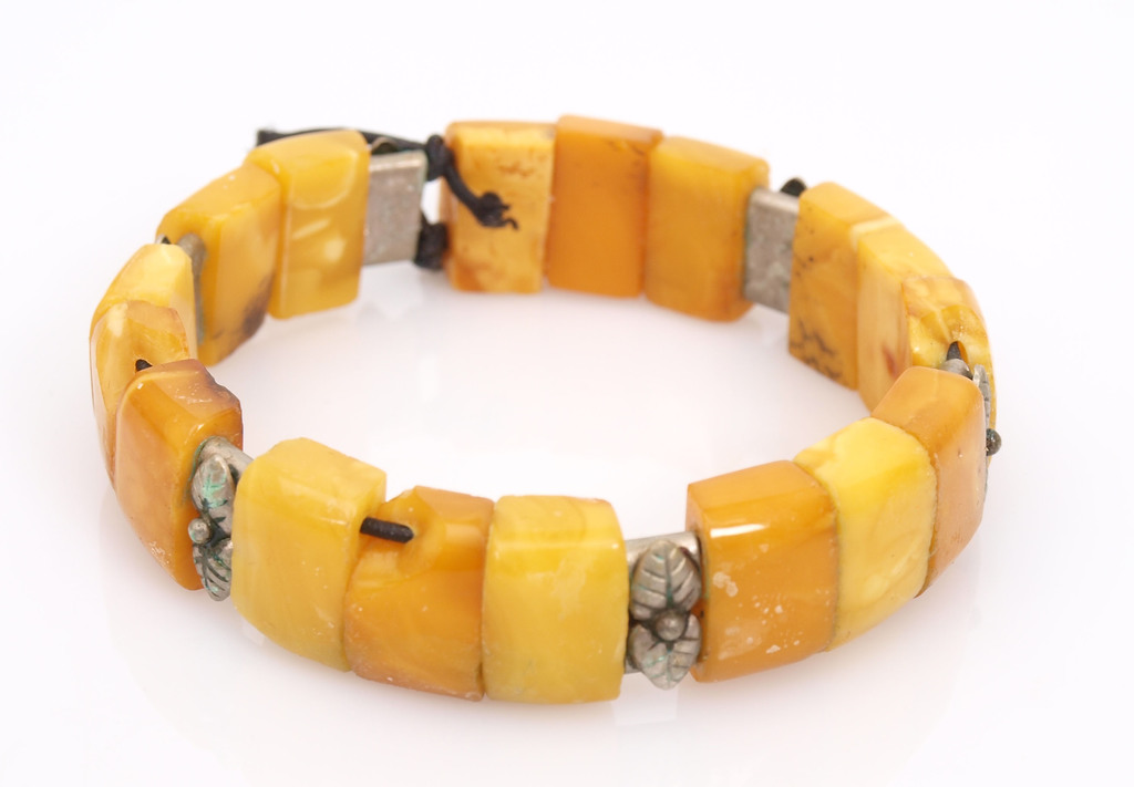 100% Natural amber bracelet with metal parts