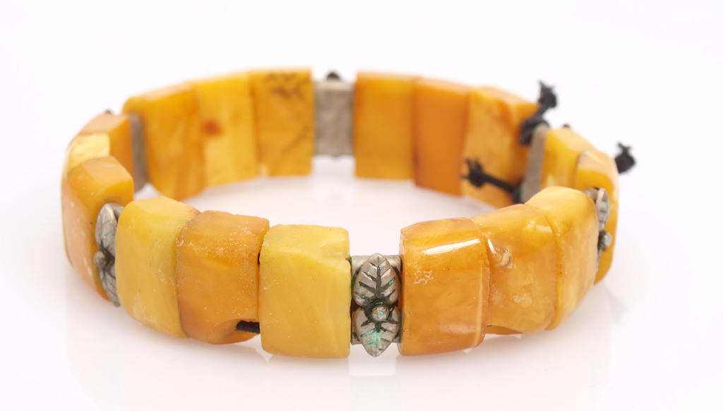 100% Natural amber bracelet with metal parts