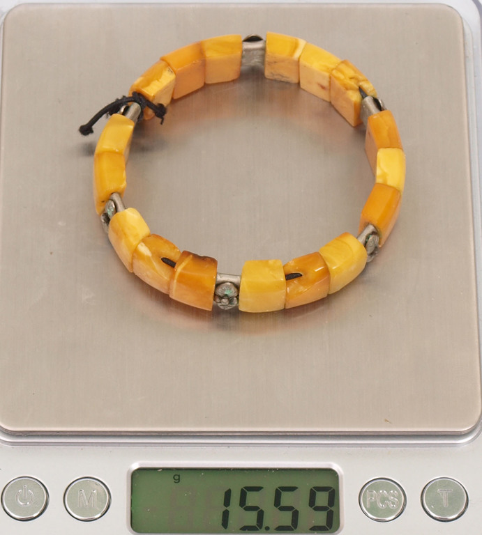 100% Natural amber bracelet with metal parts