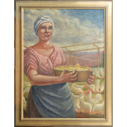 Oil painting Woman with chicks by Hilda Vika
